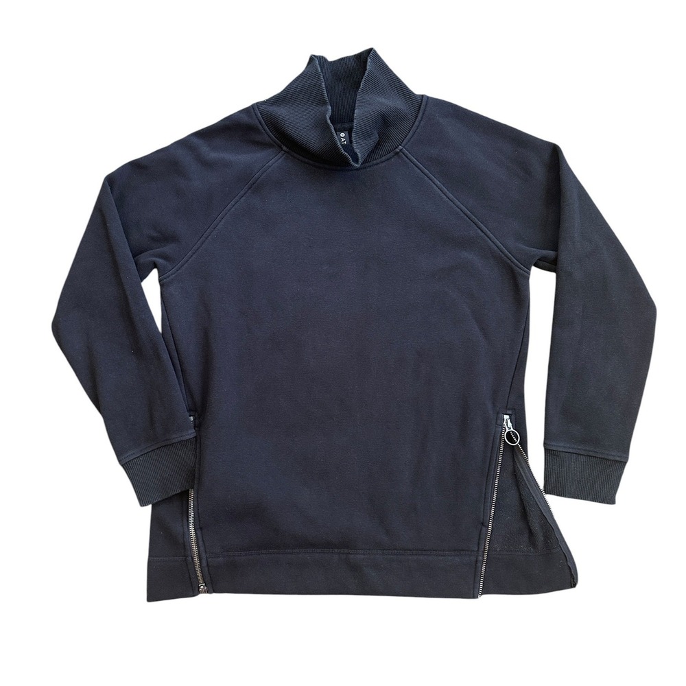 Athleta Coaster Luxe Sweatshirt Women S Black Mock Neck Side Zip Pullover 510382